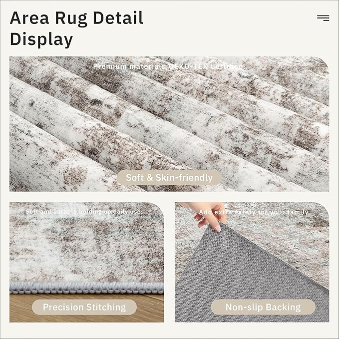 Abstract Rug 5x7 Machine Washable Area Indoor Pink Grey Low Pile Non-Slip Foldable Thin Accent Gray Rugs for Bedroom Living Room Dining Room