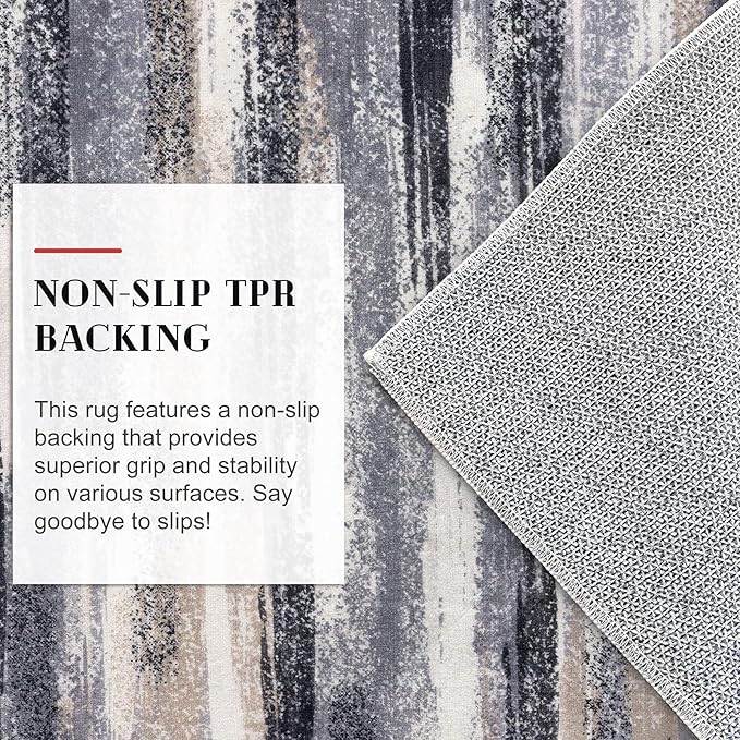 Lansny Modern Abstract Runner Rug 2x6, Grey Black Multi Washable Kitchen Runner Non-Slip Soft Hallway Rug Runner Thin Print Faux Wool Carpet for Entryway Bedroom Laundry Room Indoor