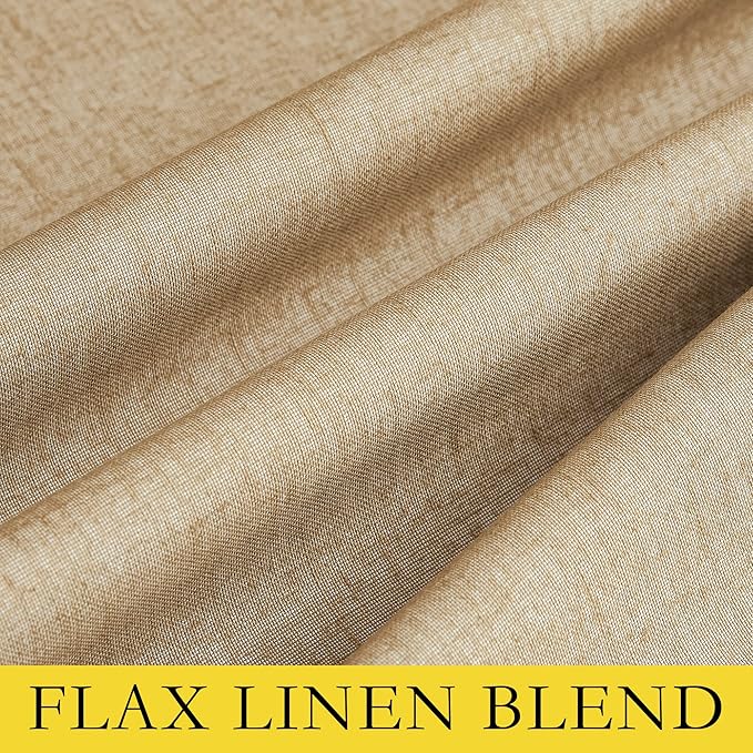 NICETOWN 100% Absolutely Blackout Linen Curtains with Thermal Insulated White Liner, Camel, W52 x L102, 2 Panels, Textured Linen Look Noise Reducing Window Treatments Drapes for Bedroom/Living Room