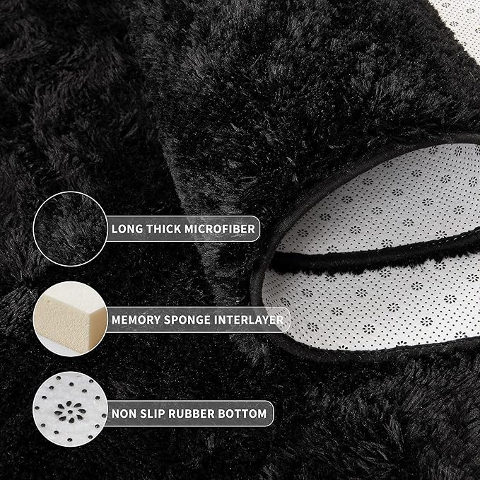 Tepook Area Rugs 8x10 for Living Room, Super Soft Fluffy Rugs for Bedroom, Modern Shaggy Rug Fuzzy Carpets for Kids, Plush Indoor Nursery Home Decor Rug with Non-Slip Bottom, Black
