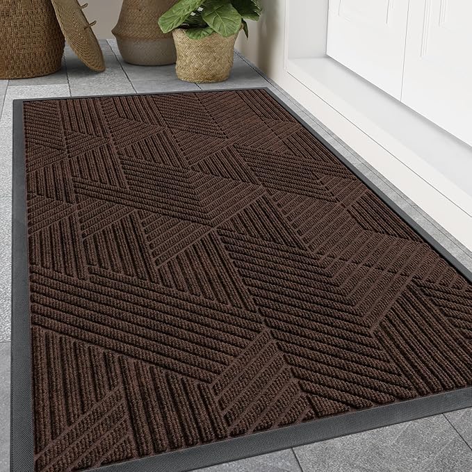 Smiry Front Door Mat Outside Entrance, Heavy Duty Sturdy Natural Rubber Doormat, Trap Dirt and Moisture, Easy Clean Low Profile Welcome Floor Mats for Indoor Outdoor Entry, 59x23 Inch, Dark Brown
