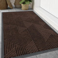Smiry Front Door Mat Outside Entrance, Heavy Duty Sturdy Natural Rubber Doormat, Trap Dirt and Moisture, Easy Clean Low Profile Mats for Indoor Outdoor Entry, Irregular Triangle (47x32, Dark Brown)