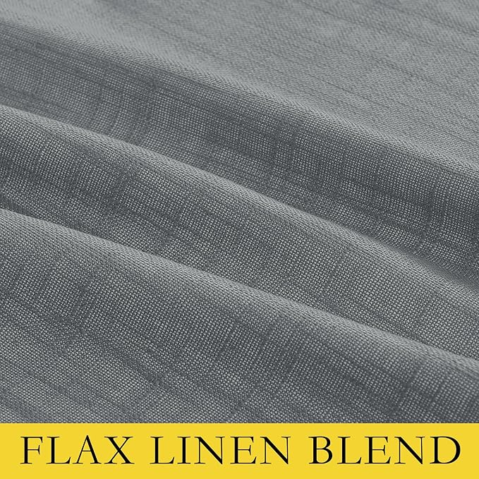 NICETOWN Vintage Open Linen Weave Flax Thermal Curtains, Dove Grey, 34" Wide Per Panel, Set of 2, 100% Blackout Curtains 60" Long for Dining Room, Soundproof Window Treatment Drapes for Cupboard