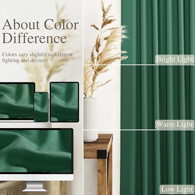 Dark Green Linen Curtains 102 Inches Long Rod Pocket Back Tab Drapes 2 Panels Set for Living Room Sheer Light Filtering Sheer Emerald Green Curtain 102 Length for Patio Sliding Glass Door 52x102