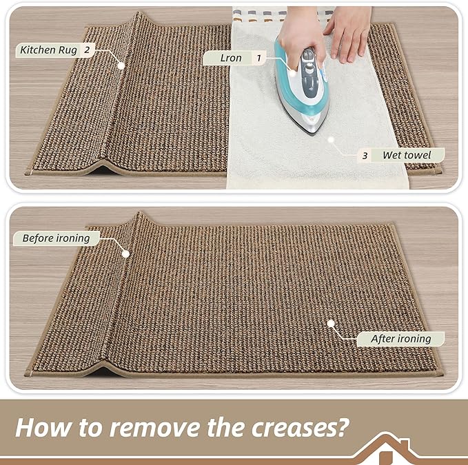BEQHAUSE Kitchen Runner Rugs 24"x60", Non-Slip Kitchen Mats for Floor, Super Absorbent and Stain Resistant Kitchen Rug, Machine Washable Rugs for Kitchen, Hallway, Laundry & Sink, Taupe