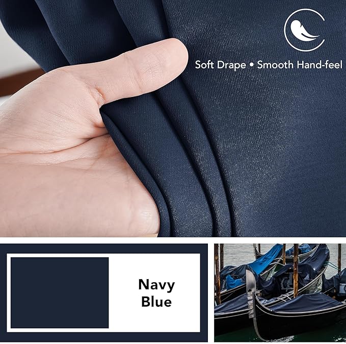 Deconovo Blackout Curtains, Thermal Insulated, W52 x L108 2 Panels, Back Tab, Machine Washable, Room-Darkening Drapes for Bedroom/Living Room Navy Blue
