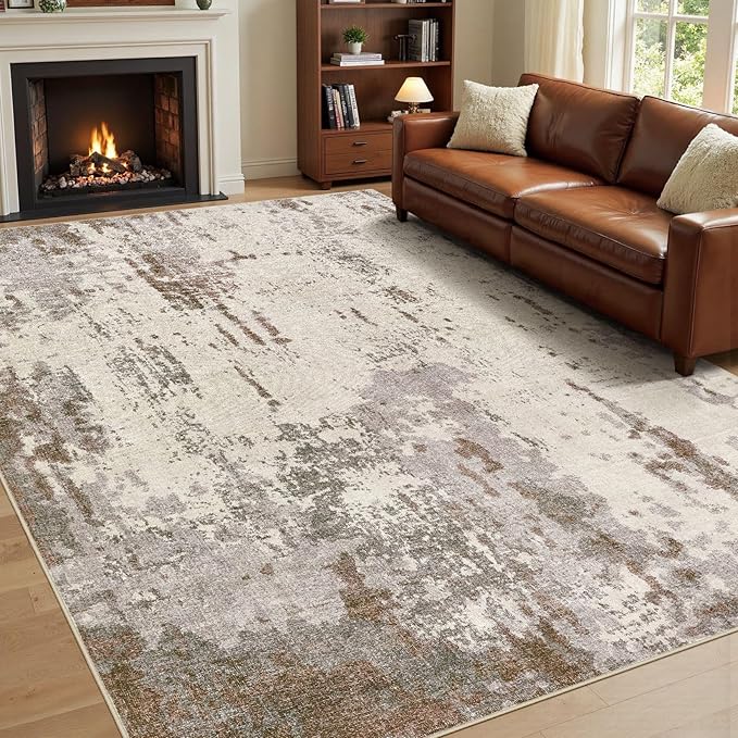UERMEI 10x12 Area Rug Living Room Rugs - Washable Neutral Modern Abstract Soft Thin Rug Indoor Floor No Slip Rug Carpet for Bedroom Under Dining Table Home Office Decor - Brown/Grey/Beige