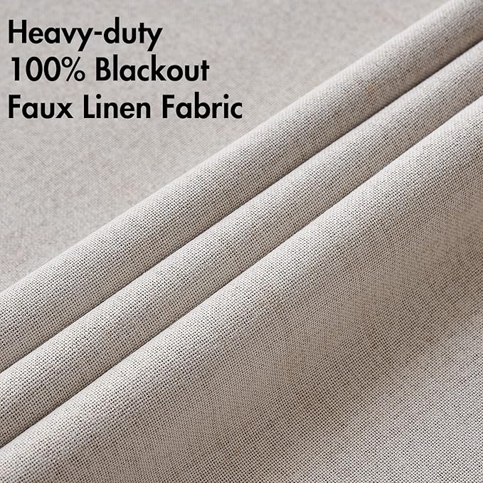MIULEE 100% Blackout Linen Textured Curtains for Bedroom Solid Thermal Insulated Ivory Grommet Room Darkening Curtains & Drapes Luxury Decor for Living Room Nursery 52 x 92 Inch (2 Panels)