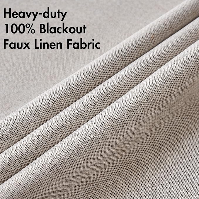 MIULEE 100% Blackout Linen Textured Curtains for Bedroom Solid Thermal Insulated Ivory Grommet Room Darkening Curtains & Drapes Luxury Decor for Living Room Nursery 62 x 96 Inch (2 Panels)