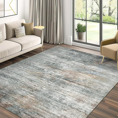 Area Rugs 8x10 for Living Room Bedroom, Modern Abstract Machine Washable Rug, Large Soft Low Pile Floor Cover with Non Slip Backing for Dining Room, Ash Gray Brown
