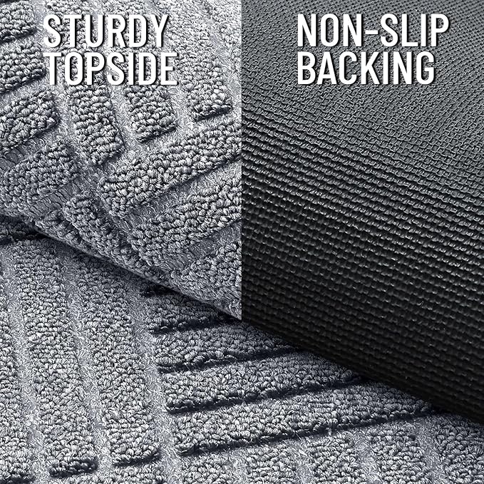 OLANLY Front Door Mat Outside Entrance 29.5x17, Absorbent, Heavy Duty Sturdy Natural Rubber Doormat Indoor Outdoor, Stain Fade Resistant, Non-Slip Low Profile Floor Mat Entryway, Charcoal Gray Diamond