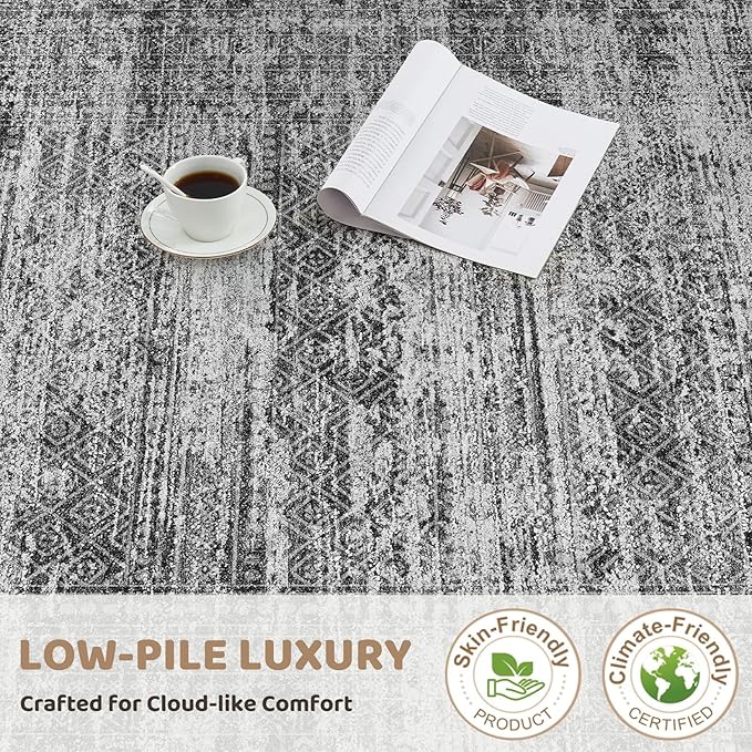 UERMEI 8x10 Area Rug Living Room Rugs - Washable Neutral Modern Abstract Soft Thin Rug Indoor Floor No Slip Rug Carpet for Bedroom Under Dining Table Home Office Decor - Dark Gray