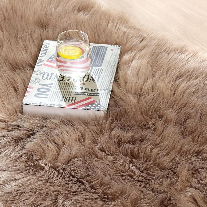 ORINOVA Beige Faux Fuzzy Area Rugs for Bedroom Machine Washable Sheepskin 2x6 Fluffy Fur Rugs for Living Room Runner Rugs for Hallway Nursery Furry Rug Home Décor
