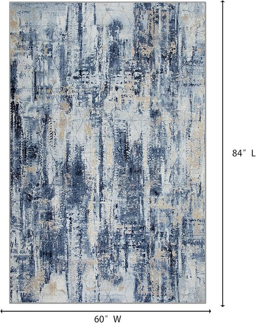 5x7 Area Rugs Washable Rug: Modern Abstract Living Room Rug Soft Anti-Skid Thin Carpet Indoor Floor Non-Shedding Carpets for Bedroom Dining Room Farmhouse Nursery Home Office - Blue Gold