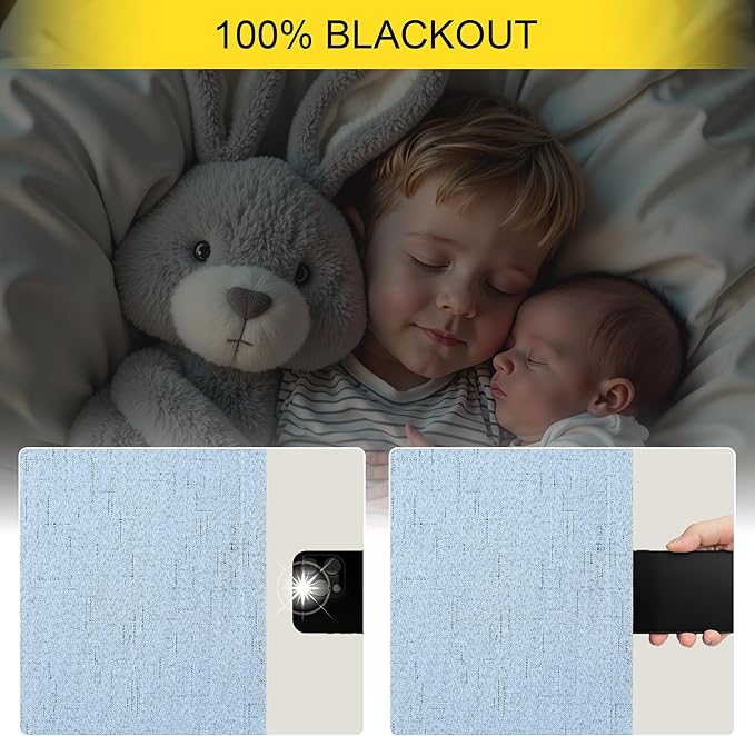 Pitalk Light Blue Curtains for Bedroom 63 Inch Length 2 Panels Linen Blackout Room Darkening Cold Heat Light Blocking Sky Baby Blue Curtains for Kids Room Girls Boys Nursery Breakfast Nook 52x63 Long