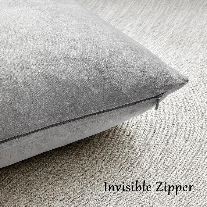 GIGIZAZA Big Velvet 24x24 Pillow Covers Silver Grey Pack of 2 Square Modern Throw Pillows Luxury Covers Decorative Pillows for Living Room Couch Sofa Pillow Cases