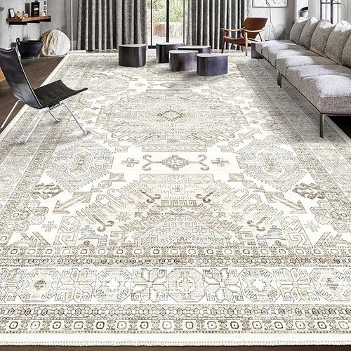 Area Rugs 8x10 for Living Room,Washable Boho 8x10 Area Rugs for Bedroom,Non Slip Carpet for Kitchen, Dining Room, Indoor, Kids Playroom Soft Low-Pile Rug, Thickness 0.2 Inches, Beige/Neutral
