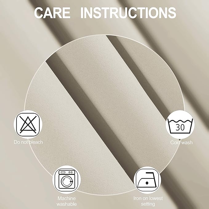 LEMOMO Light Beige Thermal Blackout Curtains/52 x 108 Inch/Set of 2 Panels Room Darkening Curtains for Bedroom