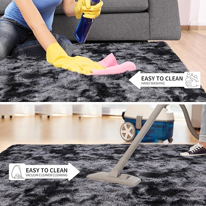 Tepook Soft Fluffy Area Rug for Bedroom, Modern Shaggy Rugs for Living Room, 3x5 Fuzzy Rug for Kids Boys Girls Room, Plush Indoor Nursery Home Decor Rug with Non-Slip Bottom, Tie-dye Dark Grey