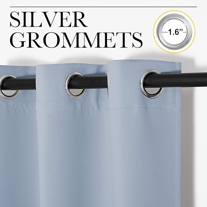 NICETOWN Vintage Blue Blackout Curtains 84 inches Length for Dining Room, 2 Panels, 34" Wide, Thermal Insulated Long Drapes for Window