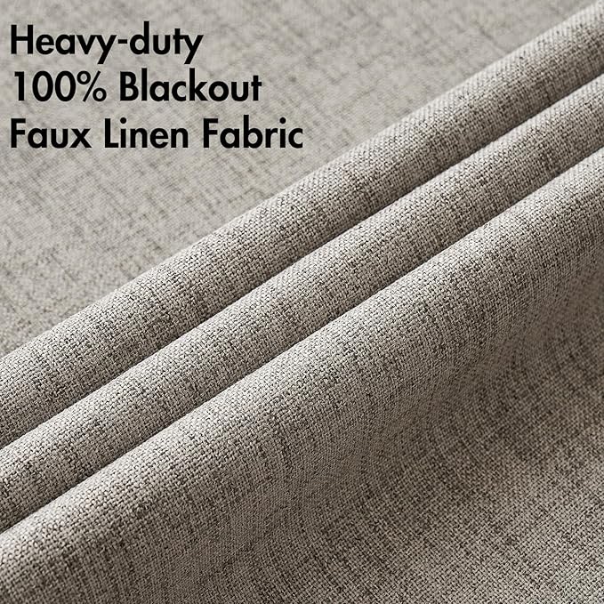MIULEE Linen Curtains for Bedroom Solid 100% Blackout Thermal Insulated Greige Curtains Grommet Room Darkening Drapes for Living Room Nursery 52x108 Inch (2 Panels)