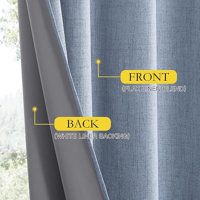 NICETOWN Stone Blue Vintage Linen 100% Blackout Curtains for Dining Room, Thermal Insulated Curtains 54" Long, Noise Reducing Window Treatment Drapes for Kitchen, 42" Wide Per Panel, Set of 2