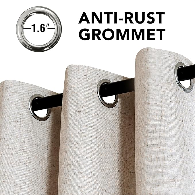 H.VERSAILTEX Linen Curtains 100% Blackout Curtains for Bedroom 102 inch Long Full Light Blocking Nature Linen Blended Window Curtains for Living Room Nickel Grommet (2 Panels, Heathered Natural)