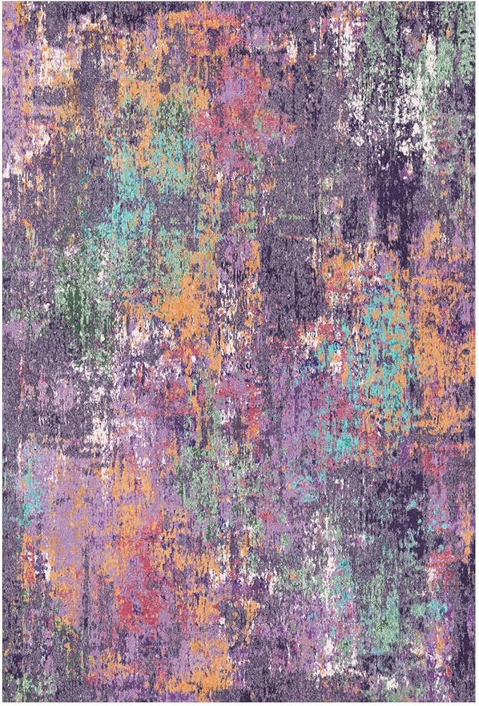 Washable Area Rugs 2'x6' Non-Slip Modern Abstract Soft for Living Room Entryway Bedroom Nursery, Print Pattern, Purple Orange Blue Green Rust Red Colorful