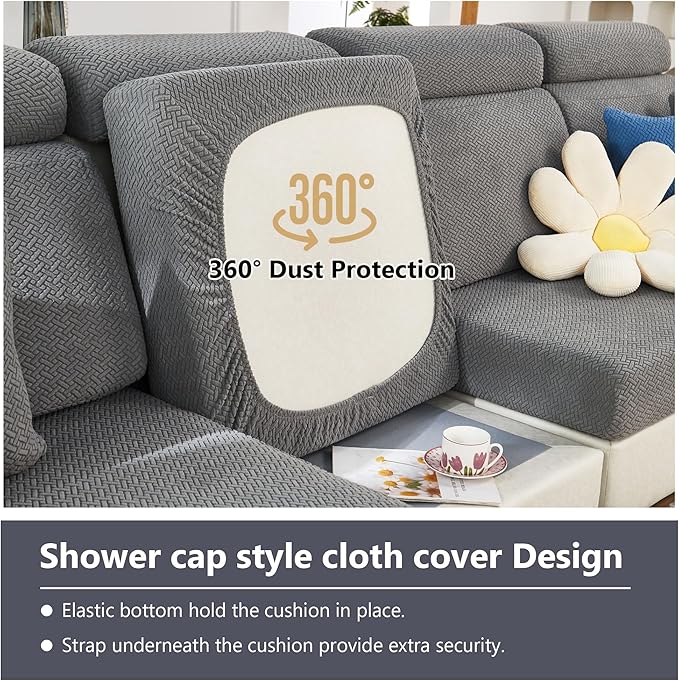 Couch Cushion Covers for Sofa Couch Covers Wear-Resistant Universal Sofa Cover Washable Stretch for Sectional Slipcovers (Texture-Blue,Chaise Cover)
