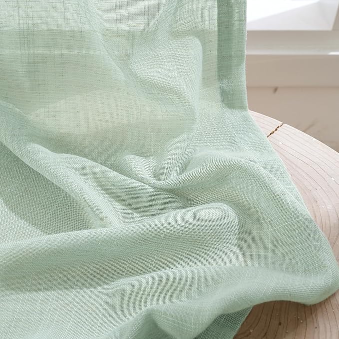 BGment Sage Green Linen Semi Sheer Curtains for Living Room 63 Inch Length - Light Filtering Drapes for Bedroom Dining Natural Rustic Spring Decorative Rod Pocket Lightweight, 2 Panels, 52 X 63 Inch