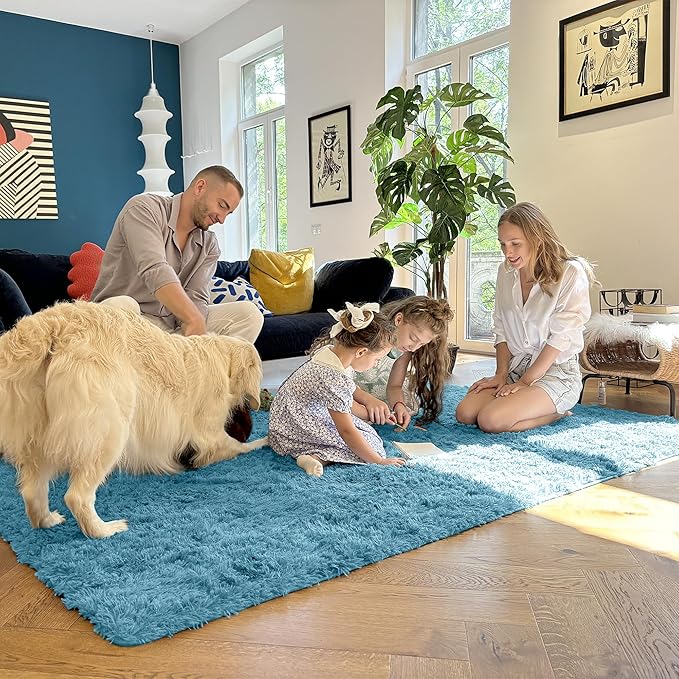 OLANLY 2x5 Machine Washable Runner Rugs for Hallway, Soft Fluffy Shaggy Bedside Rugs for Bedroom, Living Room, Indoor Floor Carpet for Kids Girls and Boys, Home Decor Aesthetic, Slate Blue