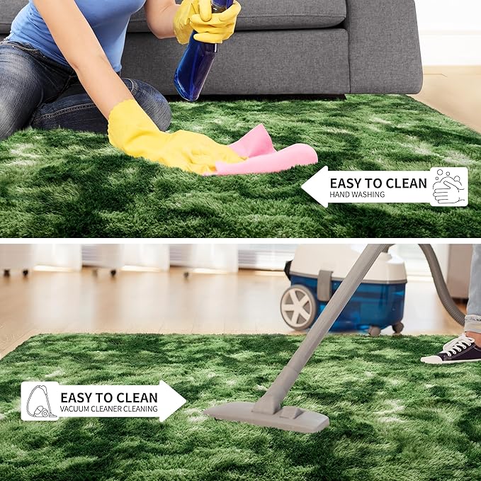Tepook Fluffy Large Rugs for Living Room, Area Rug 6x9 Soft Carpet for Bedroom, Modern Shaggy Rug for Kids Boys Girls, Plush Indoor Nursery Home Decor Rug with Non-Slip Bottom, Tie-Dyed Dark Green