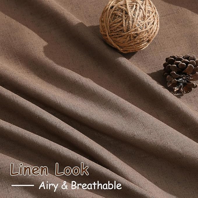Caramel Brown Linen Curtains for Living Room Extra Long 144 Inches Long Back Tab Light Filtering Semi Sheer Curtain Vintage Rustic Decor Floor to Ceiling High Window for Bedroom 52x144, 2 Panels