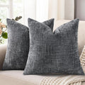 decorUhome Dark Grey Chenille Throw Pillow Covers 16x16 Set of 2 Textured Soft Cozy Slubby Couch Pillow Covers Modern Farmhouse Boho Decorative Pillow Cases for Bed Sofa Living Room