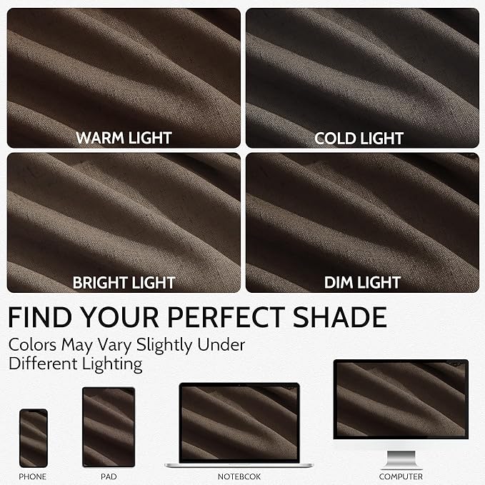 Nanspring Chocolate Linen Curtains 84 Inch Length 2 Panels Set for Living Room Back Tab Light Filtering Semi Sheer Curtain for Bedroom Farmhouse Drapes, 52x84 Inch, 2 Panels