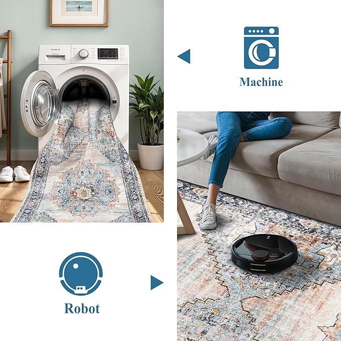 TOPRUUG 3x4 Entryway Runner Rug - Washable Non-Slip Rugs for Kitchen Soft Ultra-Thin Door Mat Indoor Entrance Stain Resistant Small Throw Carpet for Bathroom (Blue, 3X4)