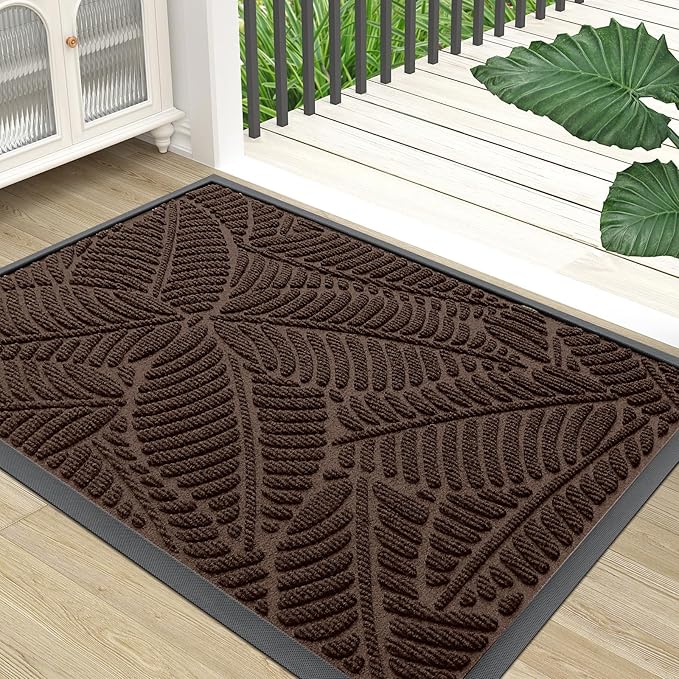 Colorxy Waterproof Doormat, Sturdy Natural Rubber Front Door Mats, Non Slip Low Profile Indoor Outdoor Entrance Mat, Stain Resistant Easy Clean Floor Mat for Patio or Entryway, 71''x47'', Dark Brown