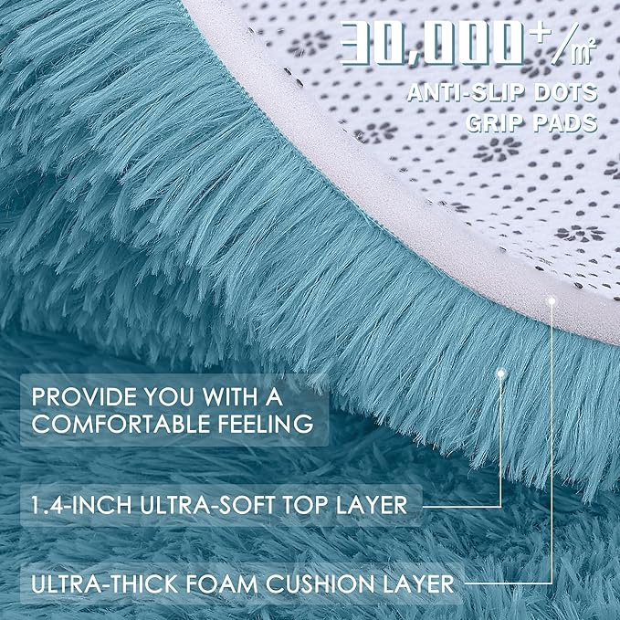 OLANLY 2x8 Machine Washable Runner Rugs for Hallway, Soft Fluffy Shaggy Bedside Rugs for Bedroom, Living Room, Indoor Floor Carpet for Kids Girls and Boys, Home Decor Aesthetic, Slate Blue