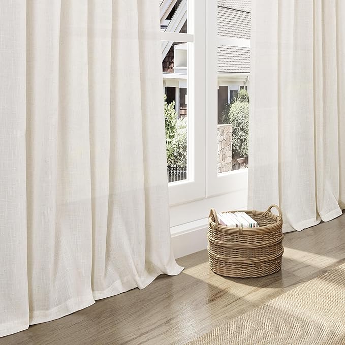 Modern Linen Curtains for Living Room 120 Inches Long Light Filtering Semi Sheer Curtain Back Tab Neutral Luxury Modern Farmhouse Decor Floor to Ceiling High Window for Bedroom 52x120, 2 Panels