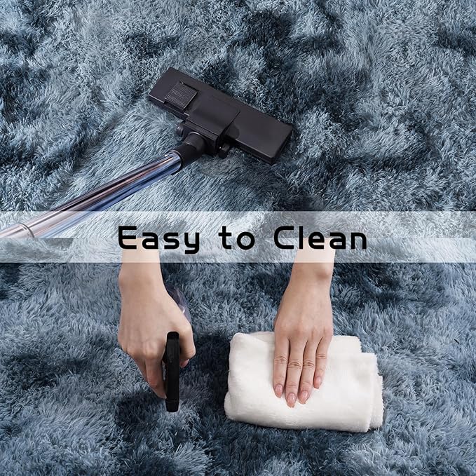 Pionblank 9x12 Area Rug, Large Area Rug for Living Room, Shag Rug for Bedroom, Soft Furry Non Slip Carpet for Kids Room Nursery Teens Dorm Home Decor, Blue Grey