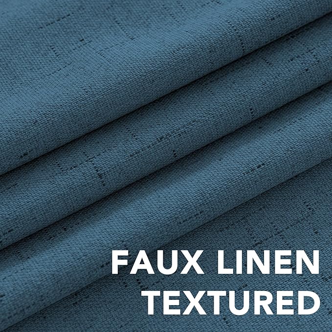 H.VERSAILTEX Linen Blackout Curtains Durable Thick Textured Linen Look 100% Blackout Patio Door Curtain Anti Rust Grommet Extra Wide Sliding Door Curtain Panel, Blue Sapphire, W100 x L84 inch