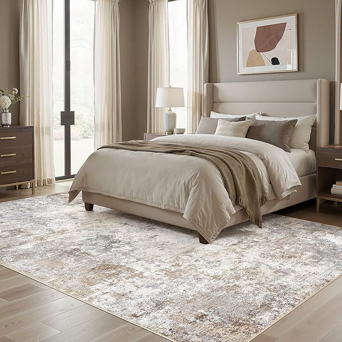 5x7 Area Rug Living Room Rugs - Washable Neutral Modern Abstract Soft Thin Large Rug Indoor Floor No Slip Rug Carpet for Bedroom Under Dining Table Home Office Decor - Brown Grey