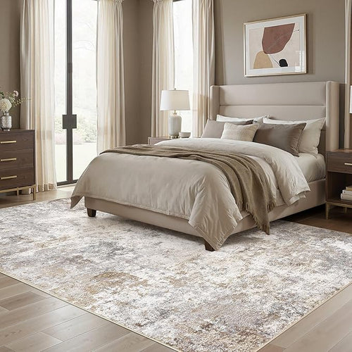 5x7 Area Rug Living Room Rugs - Washable Neutral Modern Abstract Soft Thin Large Rug Indoor Floor No Slip Rug Carpet for Bedroom Under Dining Table Home Office Decor - Brown Grey