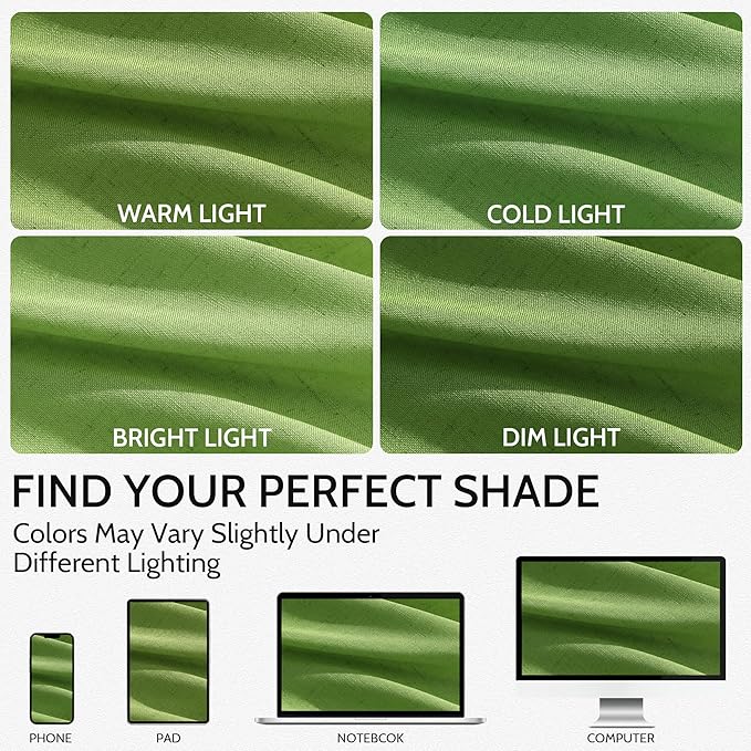 Nanspring Lime Green Linen Blend Light Filtering Back Tab Curtains 96 Inches Long, Semi Sheer Privacy Drapes for Living Room & Bedroom, 52x96 inch, 2 Panels