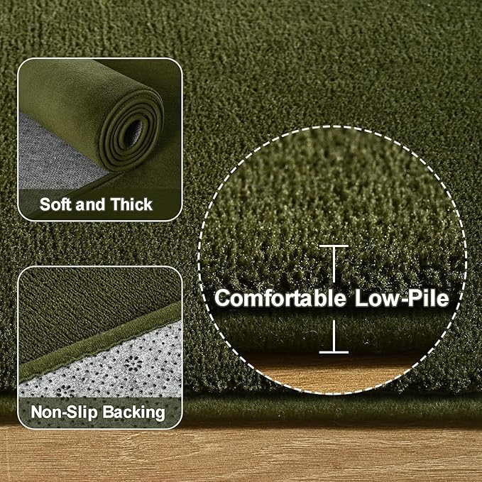 Amearea Large Modern Area Rugs for Bedroom Living Room, 6x9 Feet Olive Green Thickened Memory Foam Rug, Fluffy Indoor Washable Rugs Non Slip Minimalist Carpet for Boys Girls Dorm Nursery Room Decor