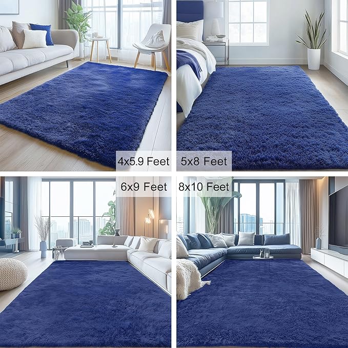 OLANLY 2x3 Machine Washable Small Bedside Rug, Soft Fluffy Shaggy Entryway Throw Rugs for Bedroom, Living Room, Indoor Floor Carpet for Kids Girls Boys, Nursery Rooms, Home Decor Aesthetic, Navy Blue