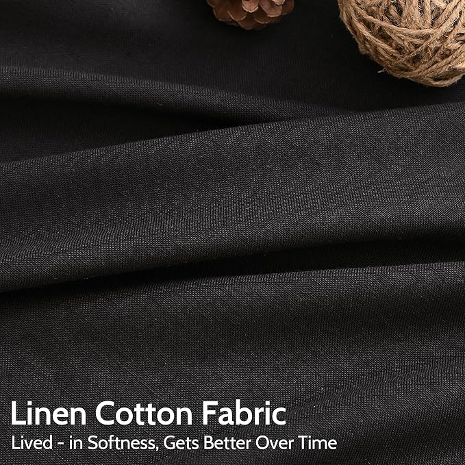 Vintage Black Linen Curtains 102 Inches Long for Living Room Light Filtering Semi Sheer Curtain Back Tab Floor to Ceiling High Window Gothic Vintage Decor Drapes for Bedroom Office 52x102,2 Panels