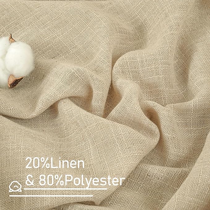 LAMIT Semi Sheer Linen Curtains 48 Inch Length 2 Panels, Light Filtering Panels Back Tab and Rod Pocket Neutral Drapes for Kitchen/Window/Loft Room, 34 x 48 Inch