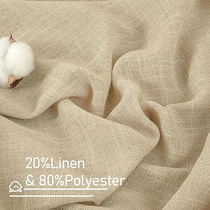 LAMIT Linen Curtains 63 Inch for Bedroom, Light Filtering Neutral Semi Sheer Window Curtains Back Tab and Rod Pocket Living Room Panels, 2 Panels, Linen, 60 x 63 Inch