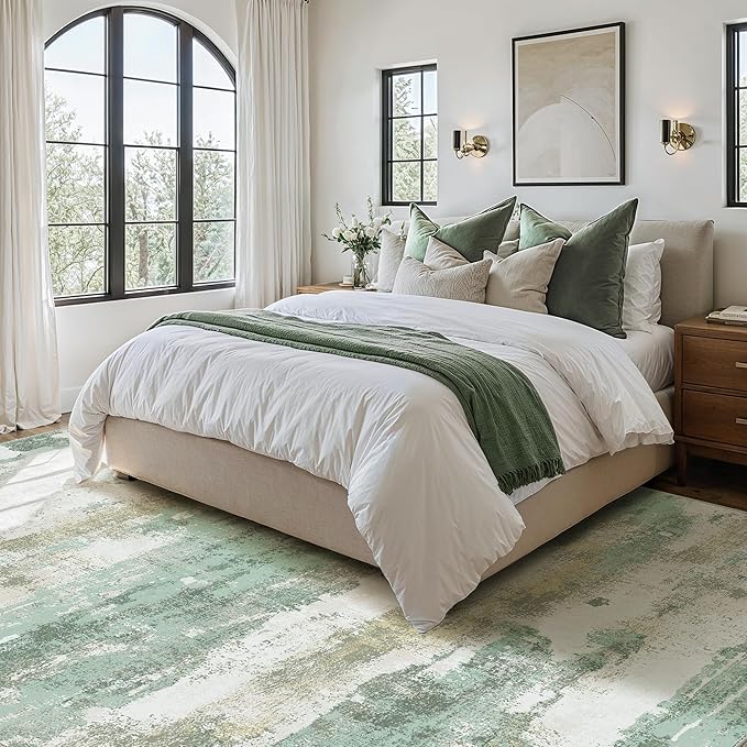 BEIMO Area Rugs 7'6"x9'6" for Living Room Bedroom, Modern Abstract Machine Washable Large Light Green Rug Soft Rug, Low Pile Floor Carpet with Non Slip Backing for Dining Room